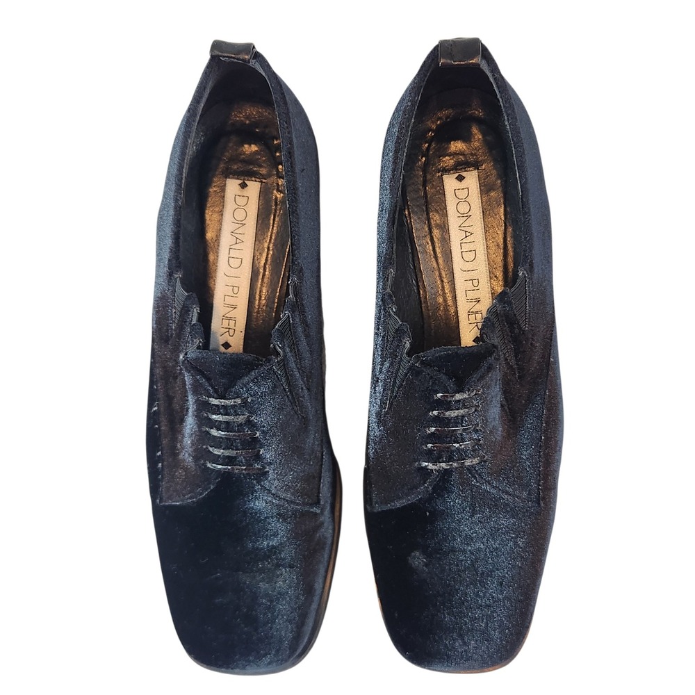 Donald J Pliner Oxford Shoes Womens 6M Black Velvet Square Toe 2445 Italy